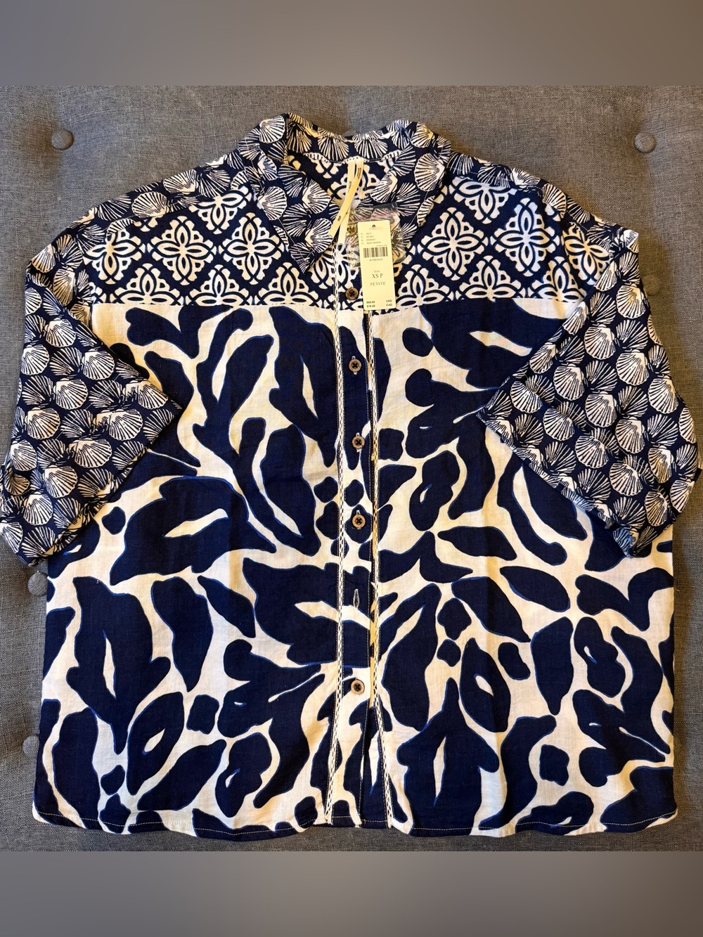 NWT Anthropologie Mixed Print Button Down Shirt Petite XS